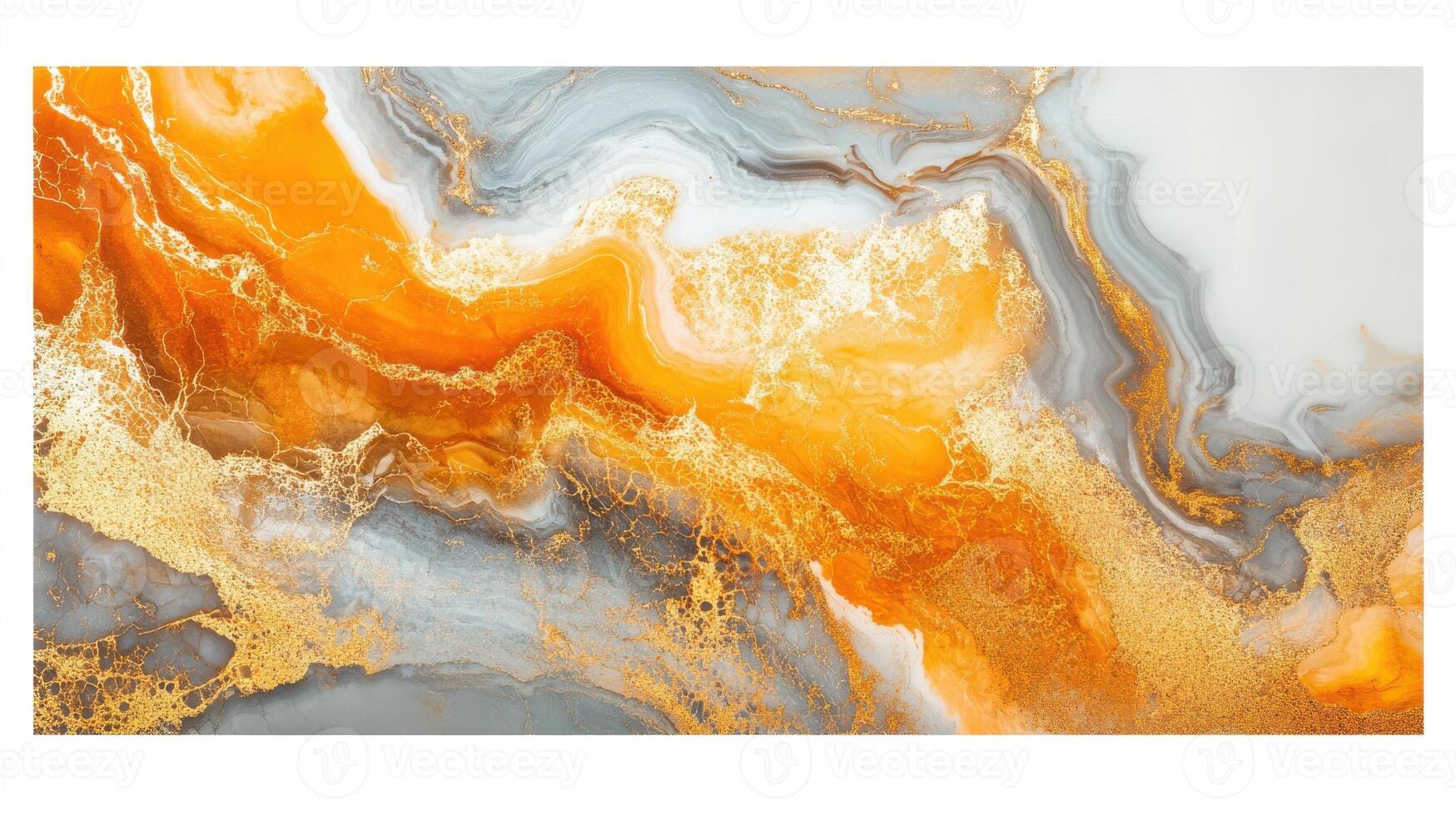 An abstract painting with orange, white and gray colors photo