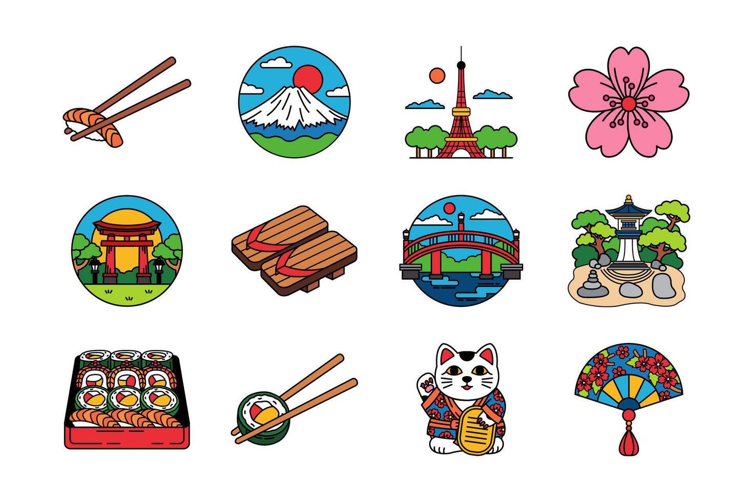 illustration items collection of japan culture vector