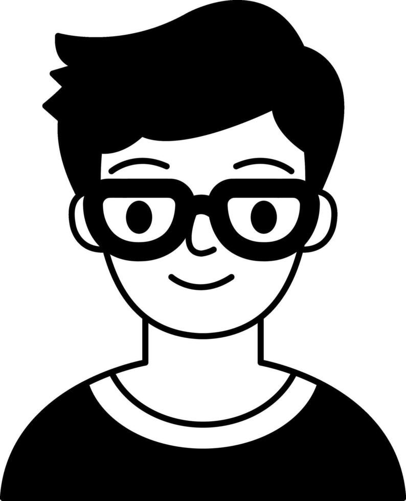 black and white illustration of a teenage boy with glasses vector