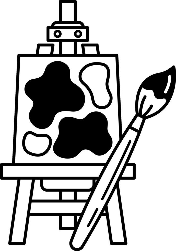 black and white illustration of a painting on a wooden easel with a brush vector