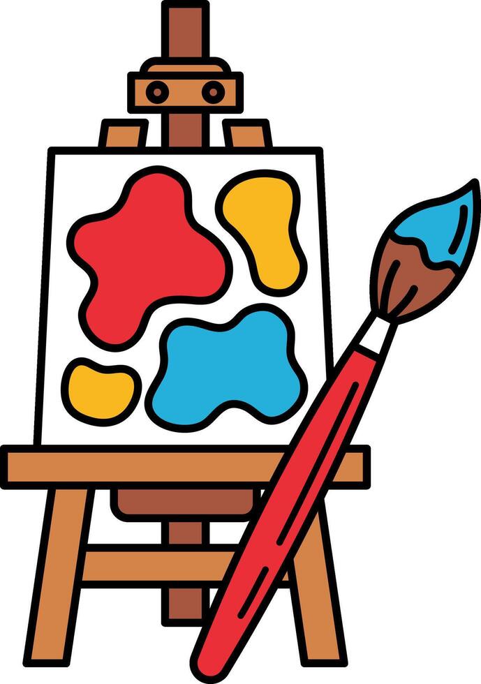 A painting on a wooden easel with a brush vector