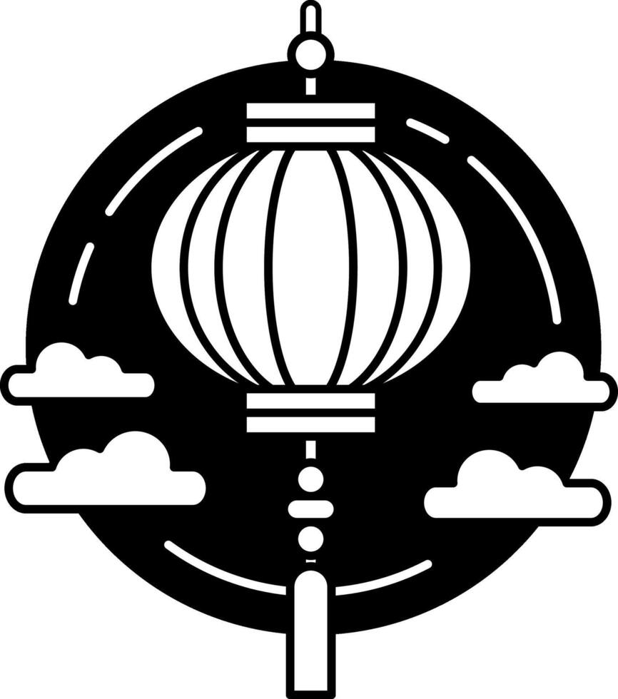 black and white illustration of a chinese lantern vector