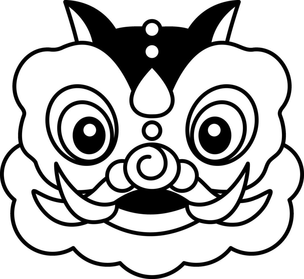 black and white illustration of chinese lion dance mask vector