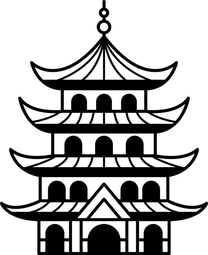 isolate black and white illustration of a chinese pagoda vector