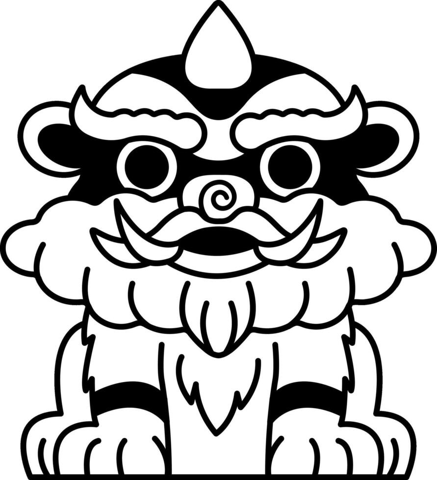 black and white illustration of chinese lion dance vector