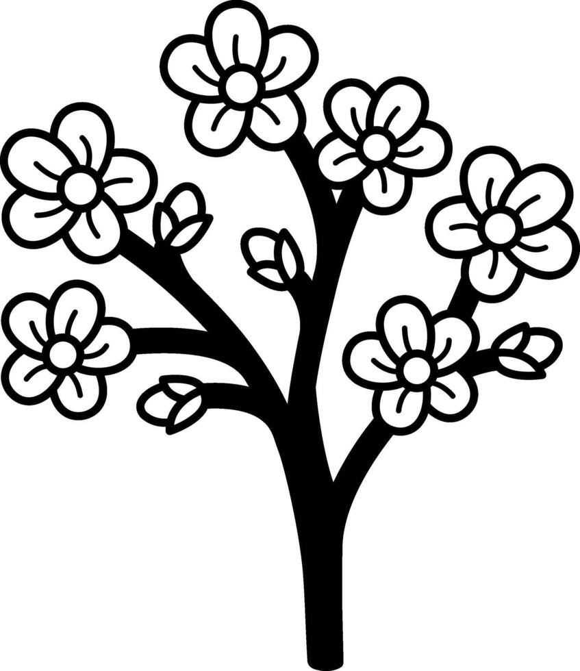 black and white illustration of chinese plum blossom flowers branch vector