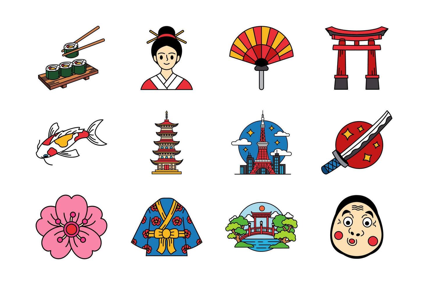 illustration icon collection of japan culture vector