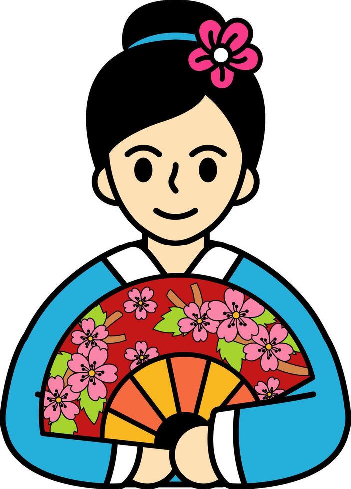 Chinese woman in traditional dress holding a fan vector