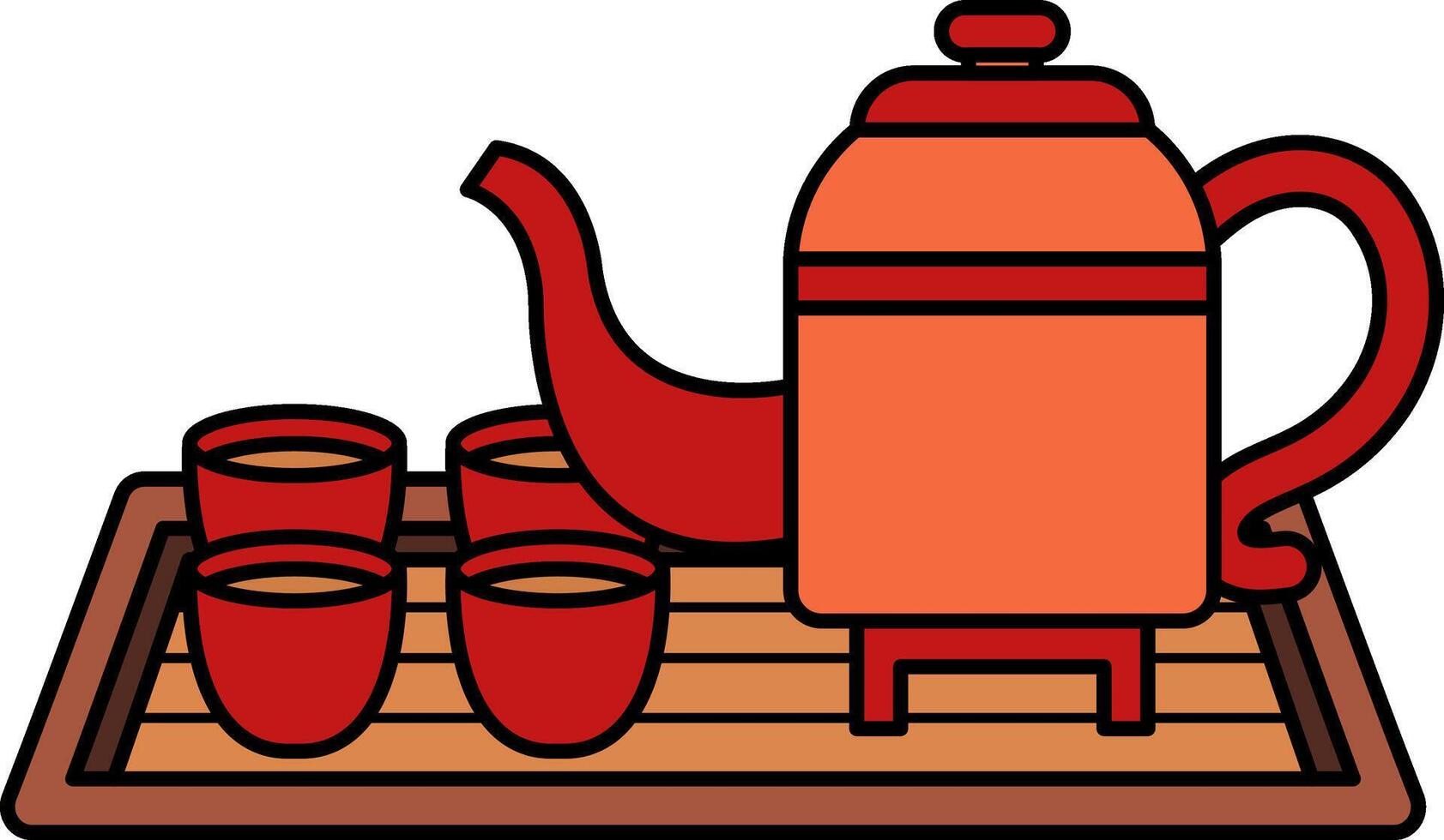 isolate illustration of traditional chinese tea pot set vector