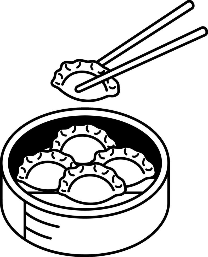 isolate black and white illustration of dumplings in wooden wooden steamer basket vector