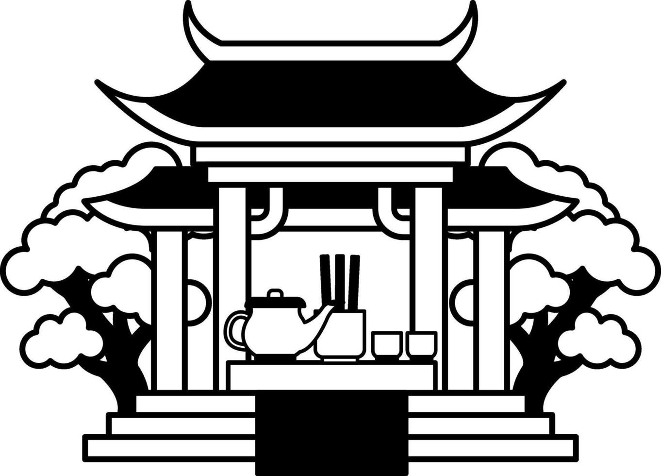 isolate black and white illustration of a chinese shrine vector