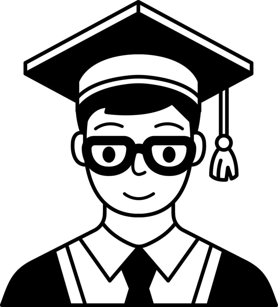 black and white illustration of a man wearing graduation gown vector