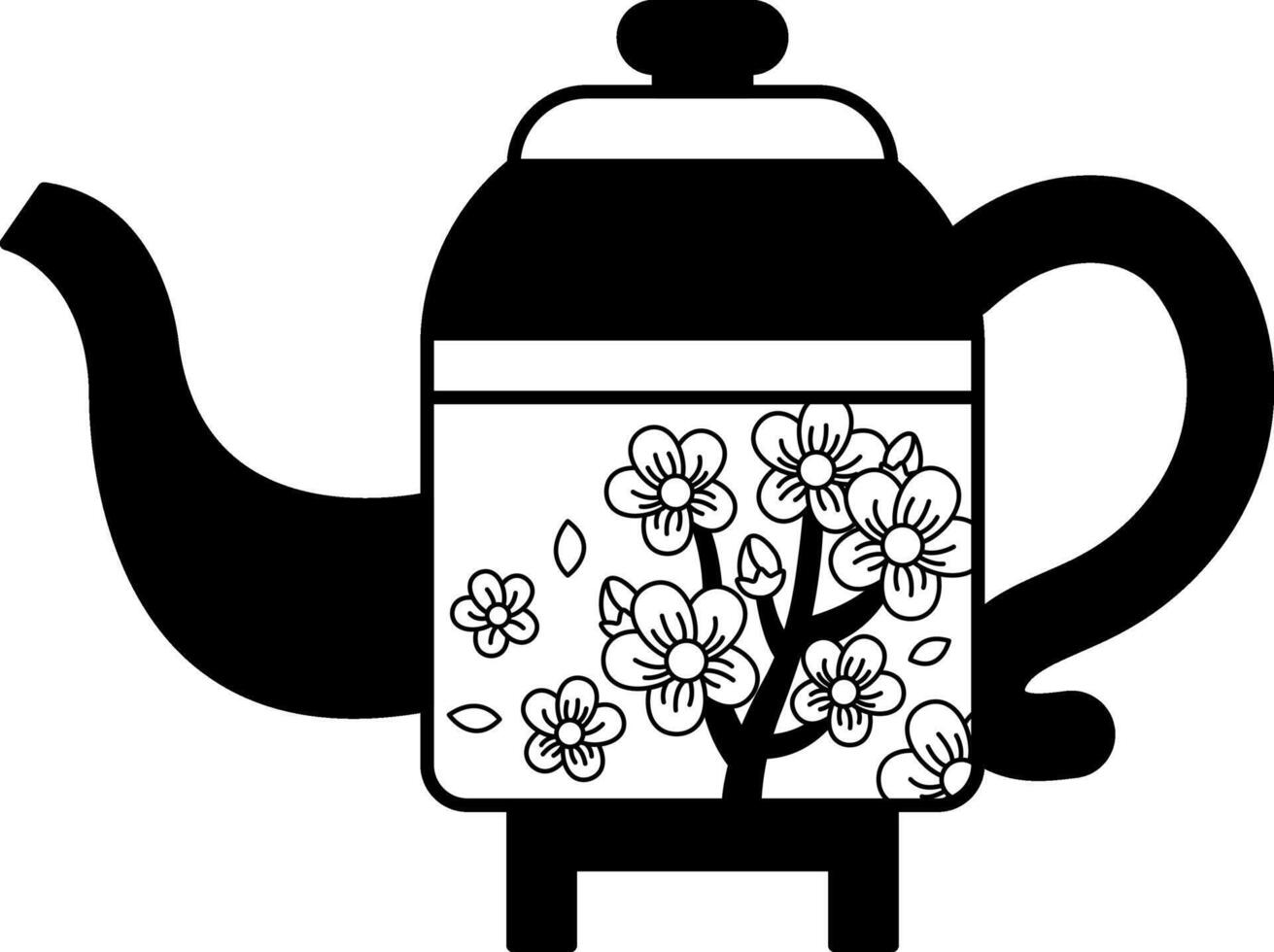 isolate black and white illustration of chinese tea pot vector