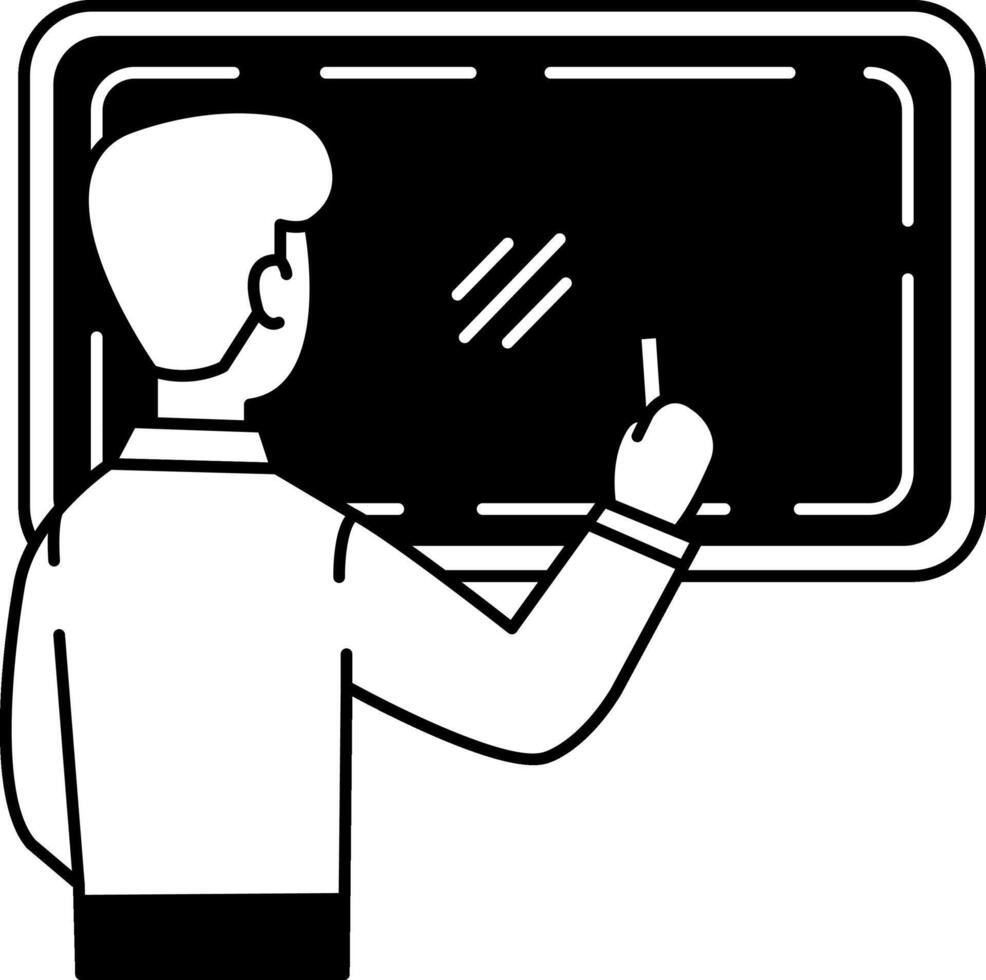 black and white isolate illustration of a man writing on a blackboard vector