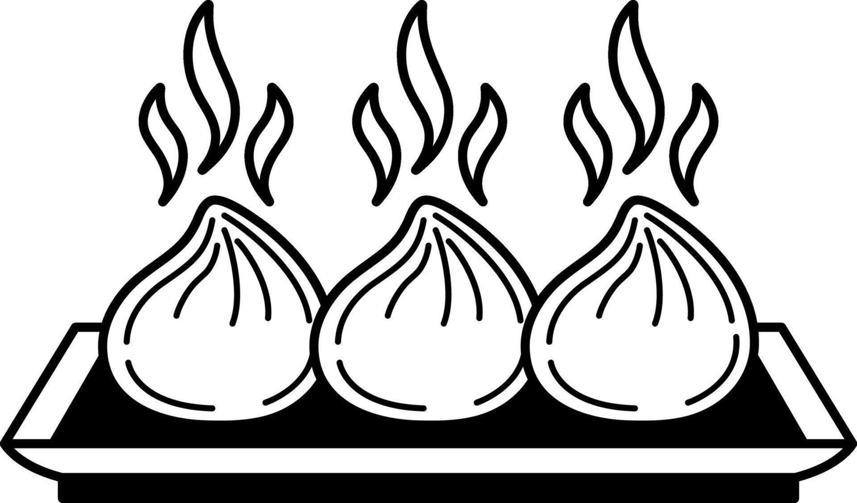 black and white of Steamed buns on a tray vector