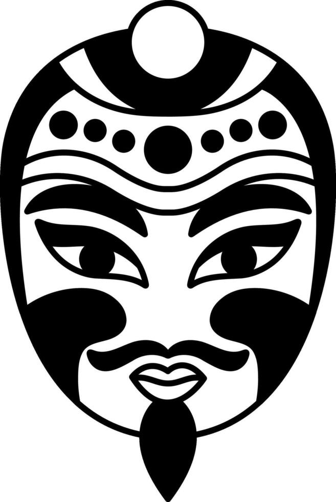 isolate black and white illustration of a bian lian chinese face mask vector