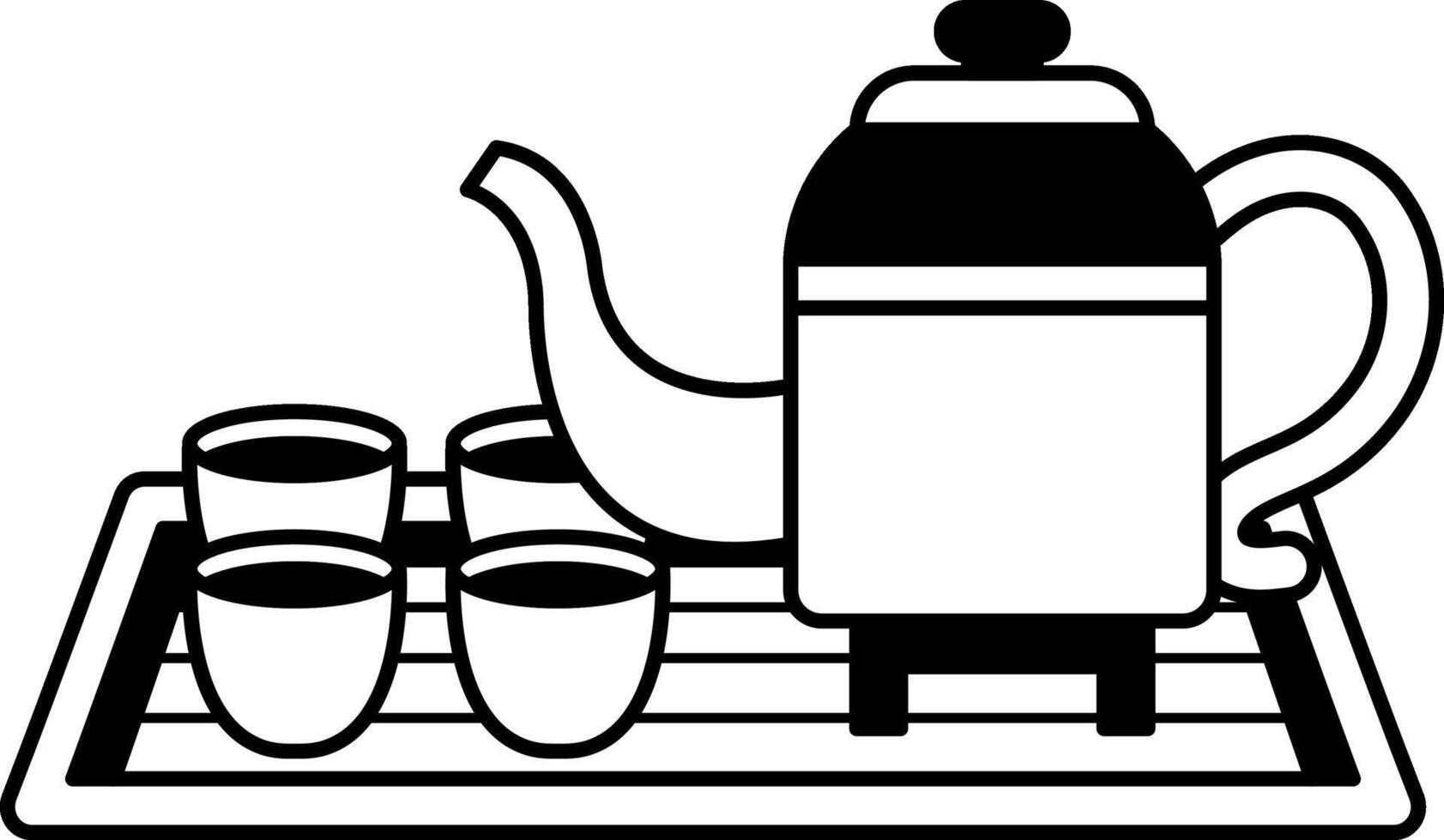 isolate black and white illustration of traditional chinese tea pot set vector