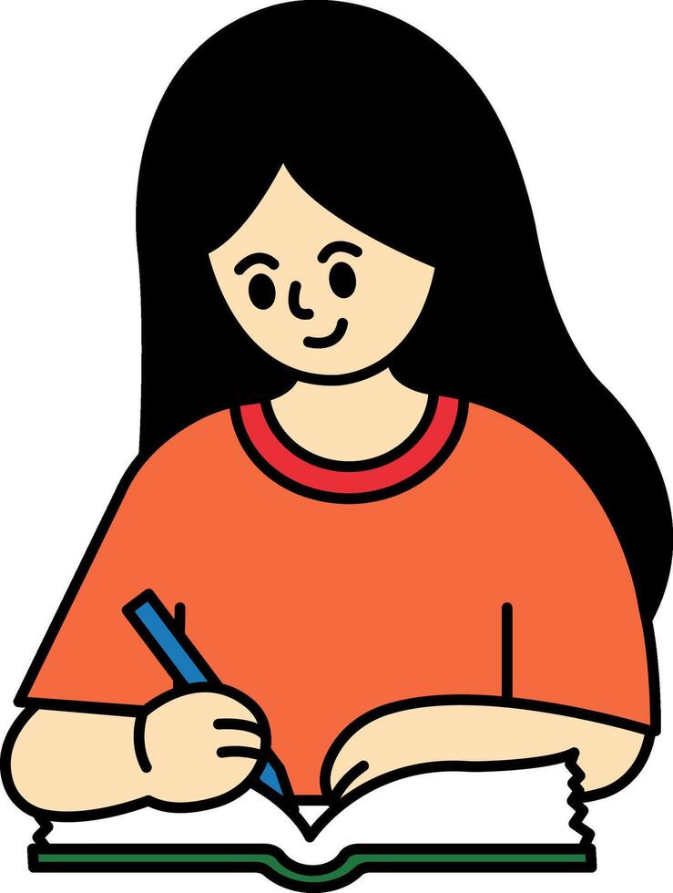 A girl writing in a notebook vector