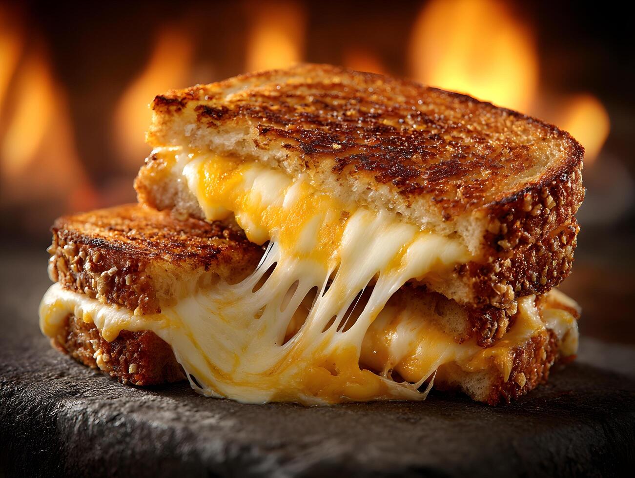 A grilled cheese sandwich with cheese on top photo