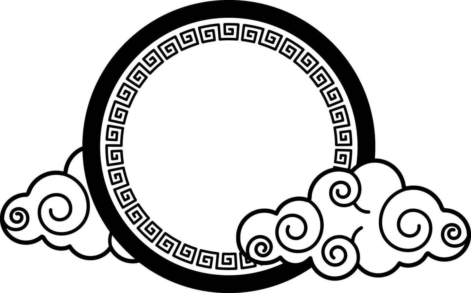 isolate black and white illustration of a traditional chinese circle badge vector