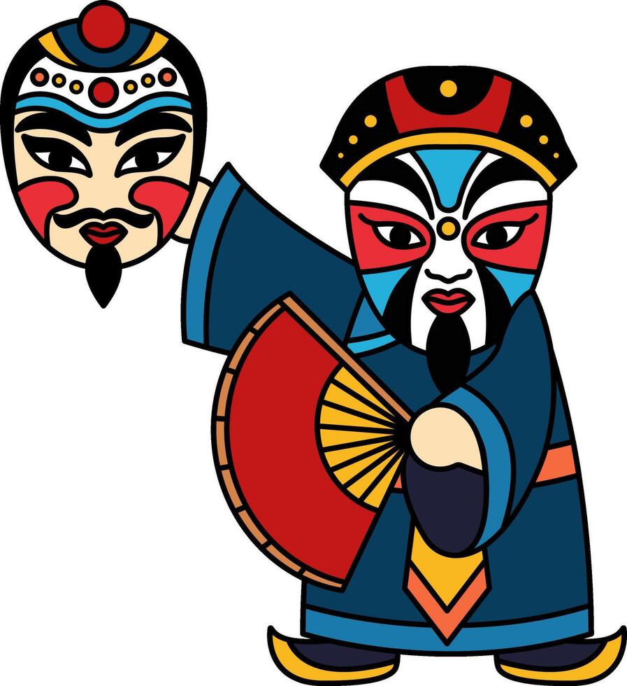 illustration of a chinese face changing performance bian lian vector