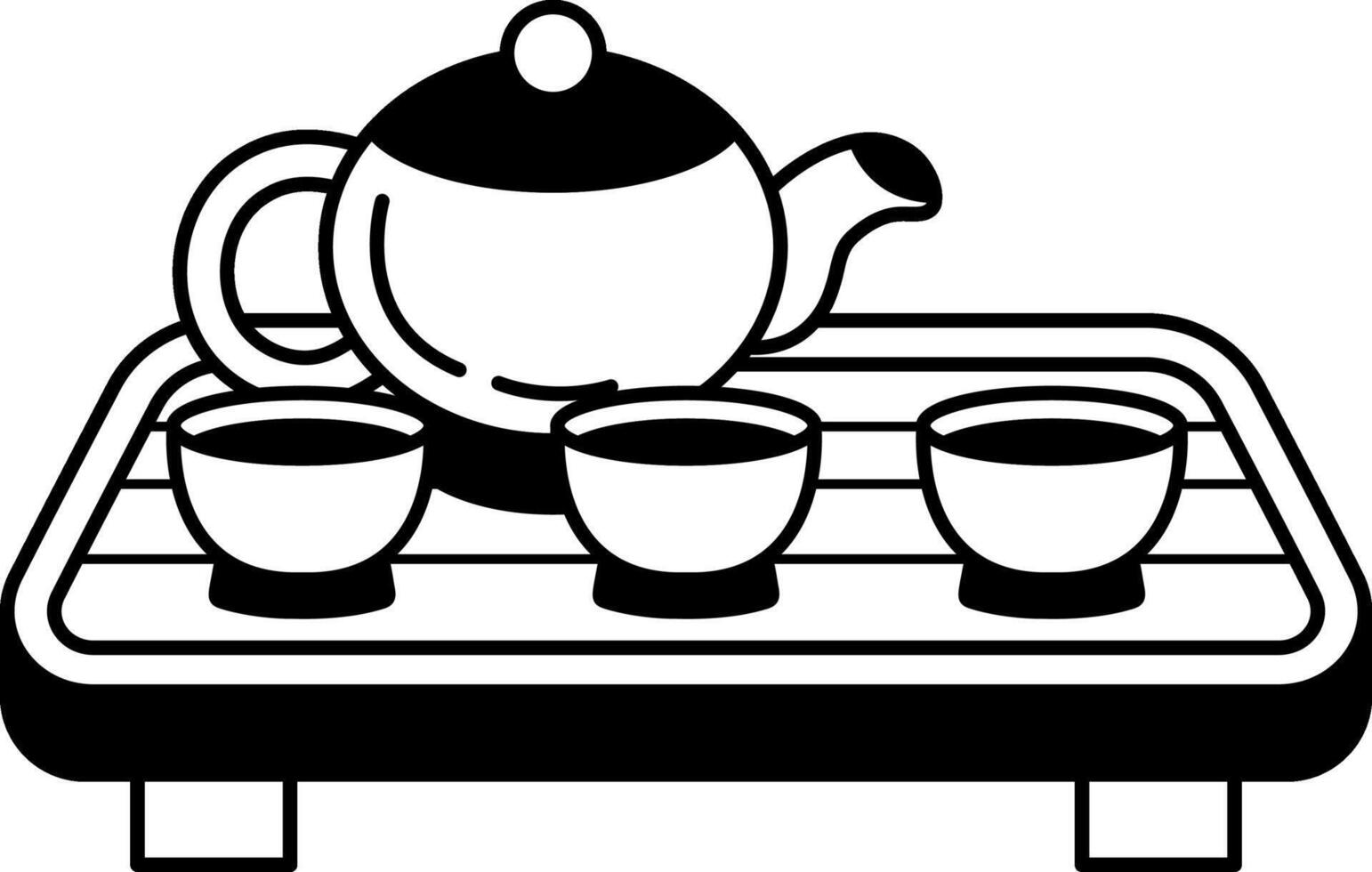 isolate black and white illustration of chinese tea pot set vector