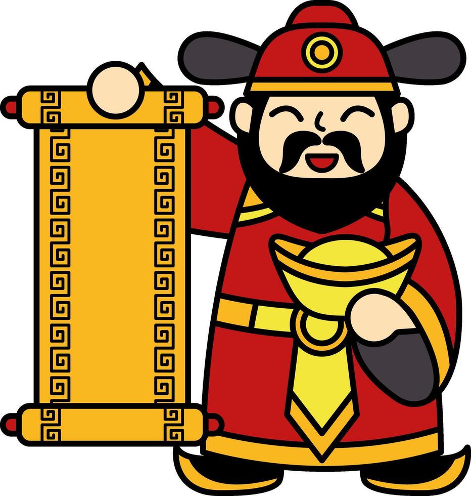 illustration of Cai Shen God holding chinese badge and chinese money vector
