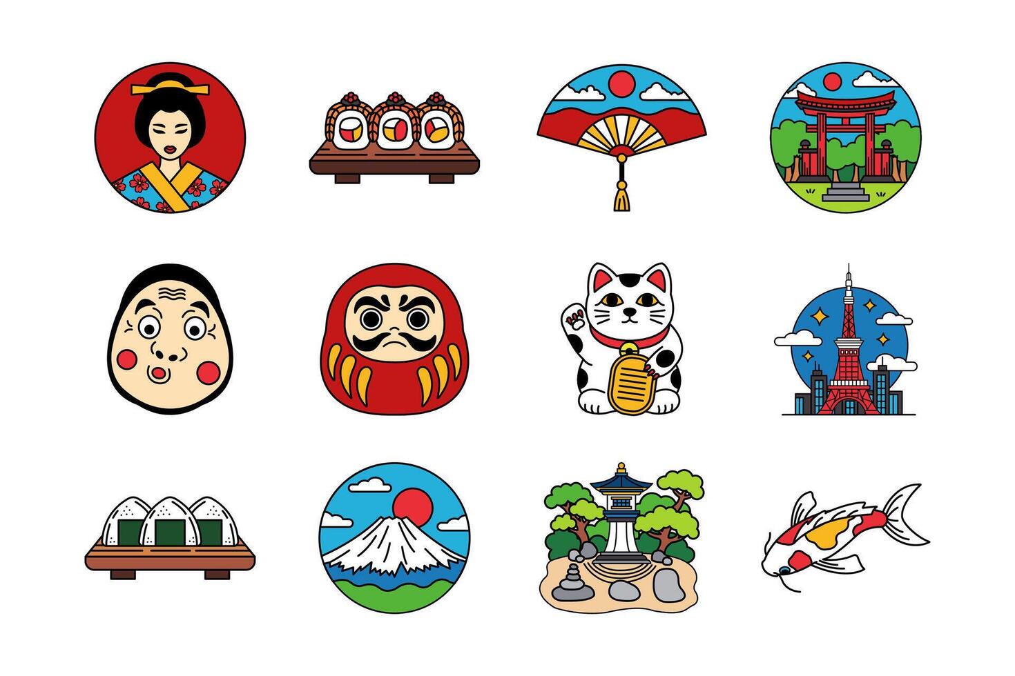 illustration items set of japan culture vector