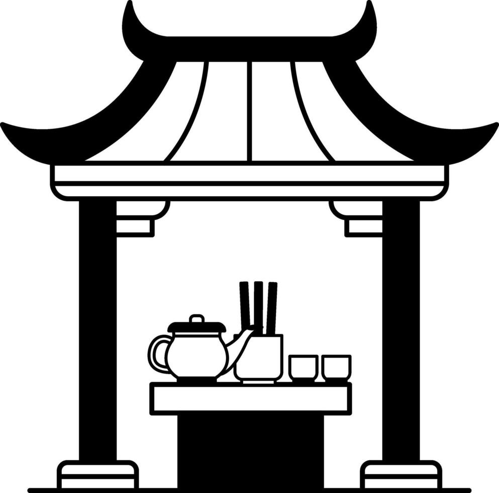 black and white illustration of a chinese shrine vector
