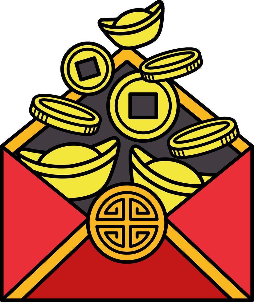 isolate illustration of angpao gold and money vector