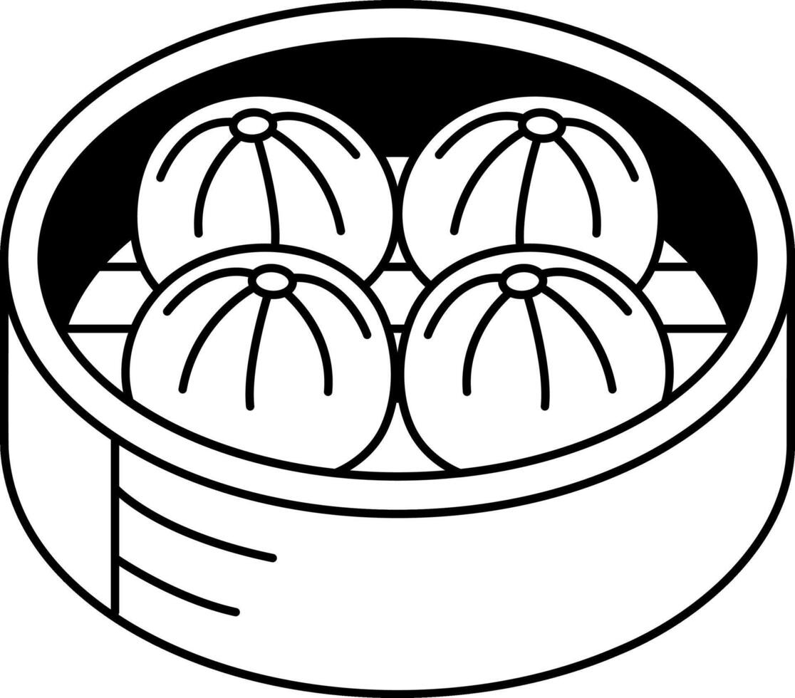black and white illustration of steamed buns in a wooden steamer vector