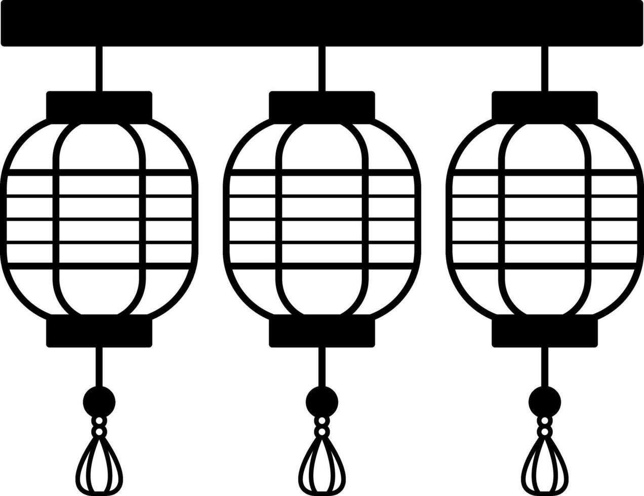 isolate black and white illustration of three chinese lanterns vector