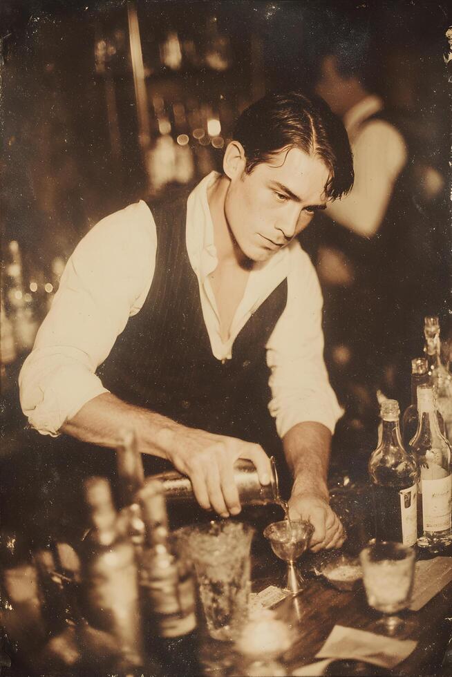 A man is making a drink at a bar photo