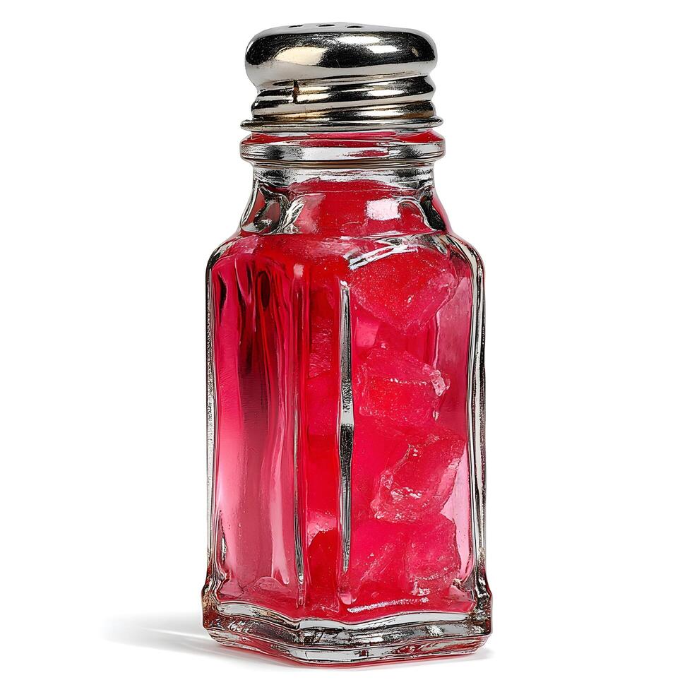 A salt shaker with a red liquid inside photo