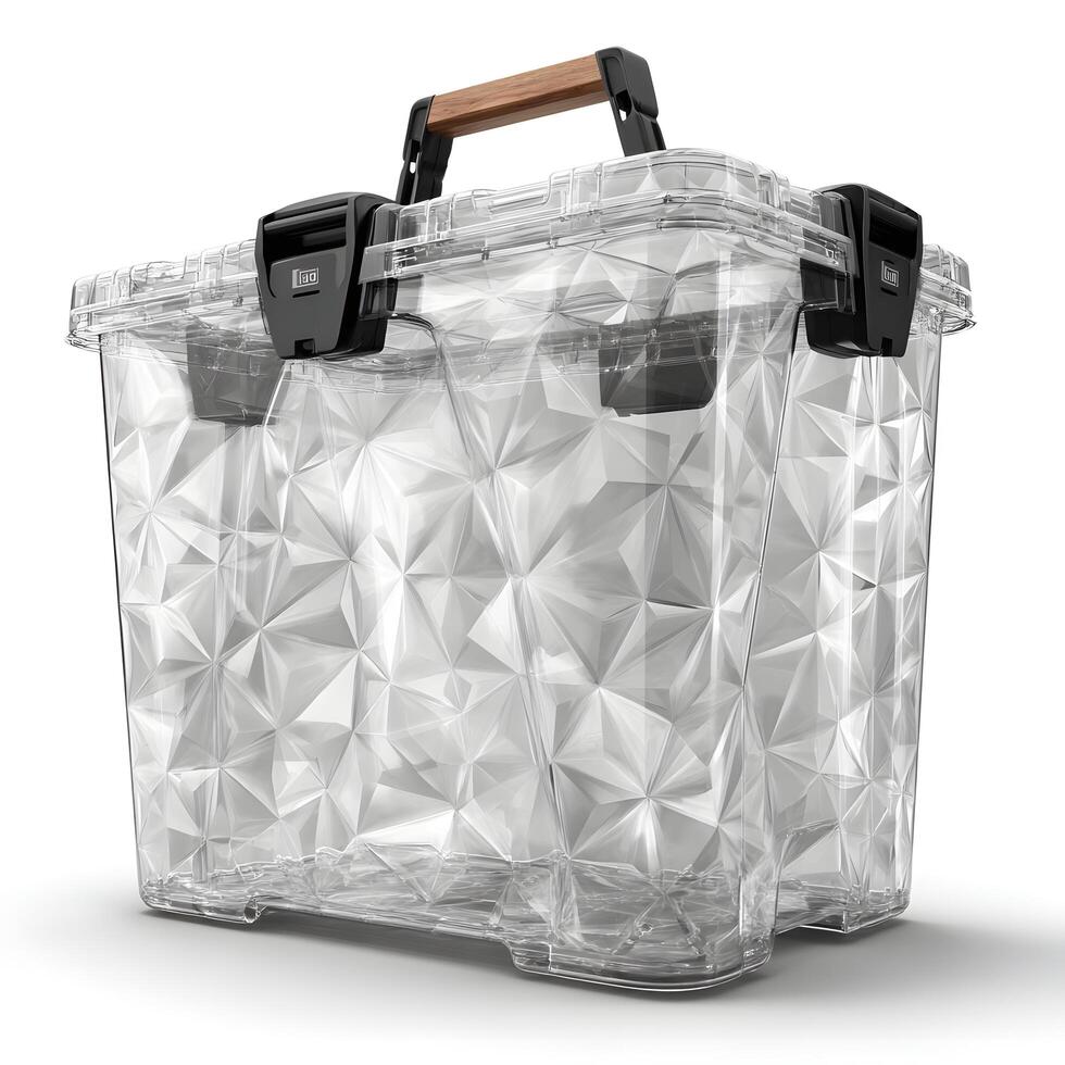 A clear plastic box with a handle and a handle photo