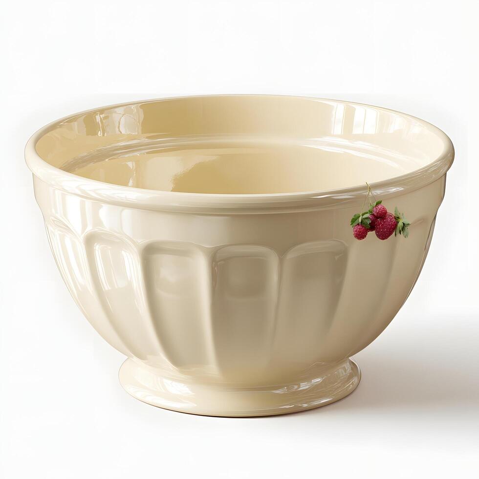 A large bowl with a red cherry on it photo