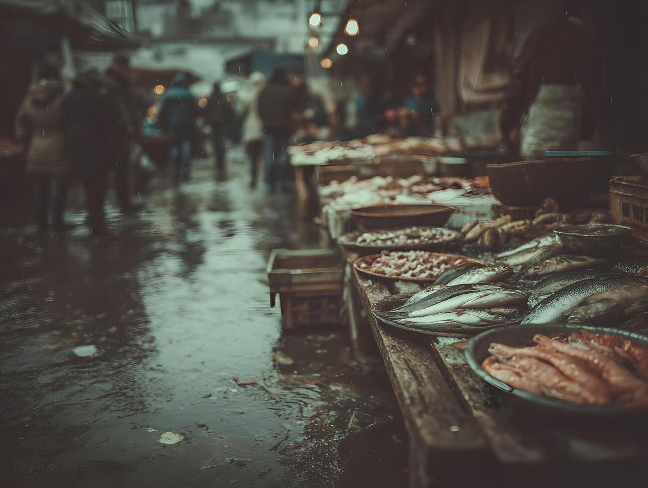 Fish market in the rain photo