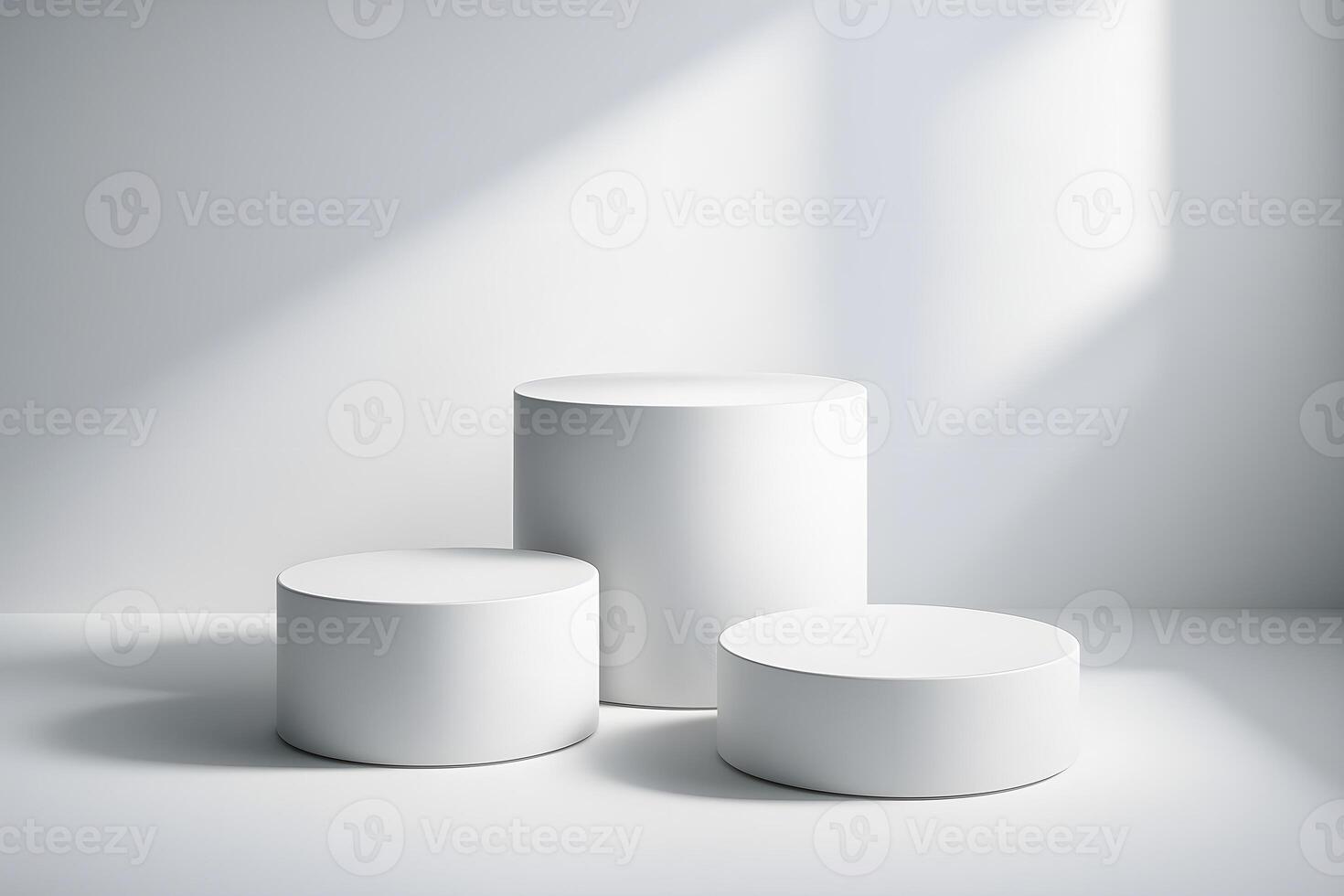 Three white pedestals on a white surface photo