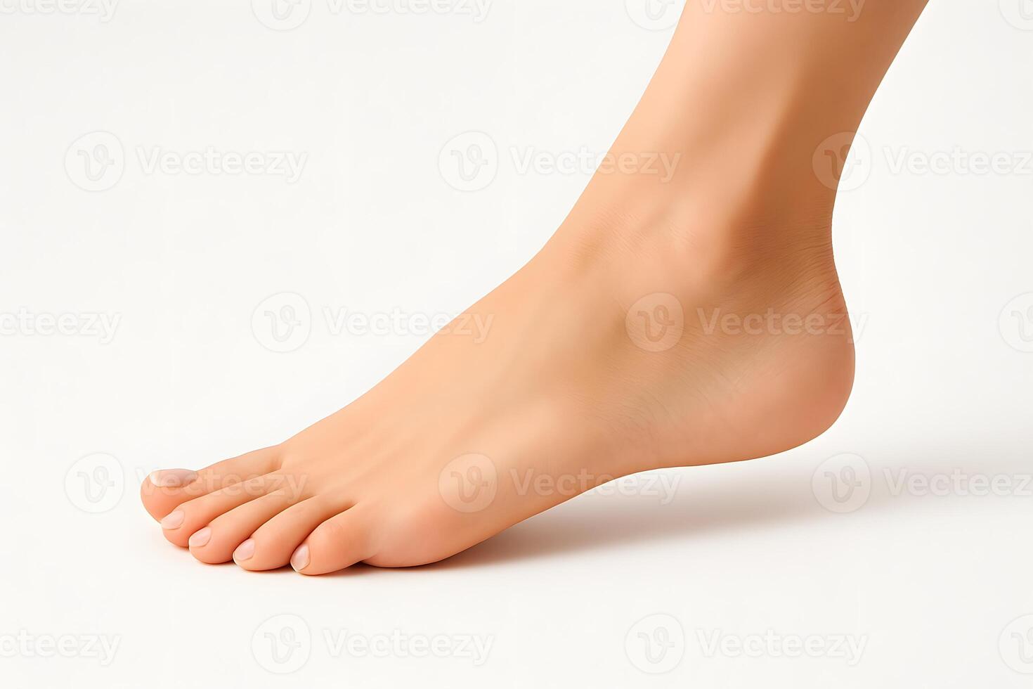 A person's bare foot on a white background photo