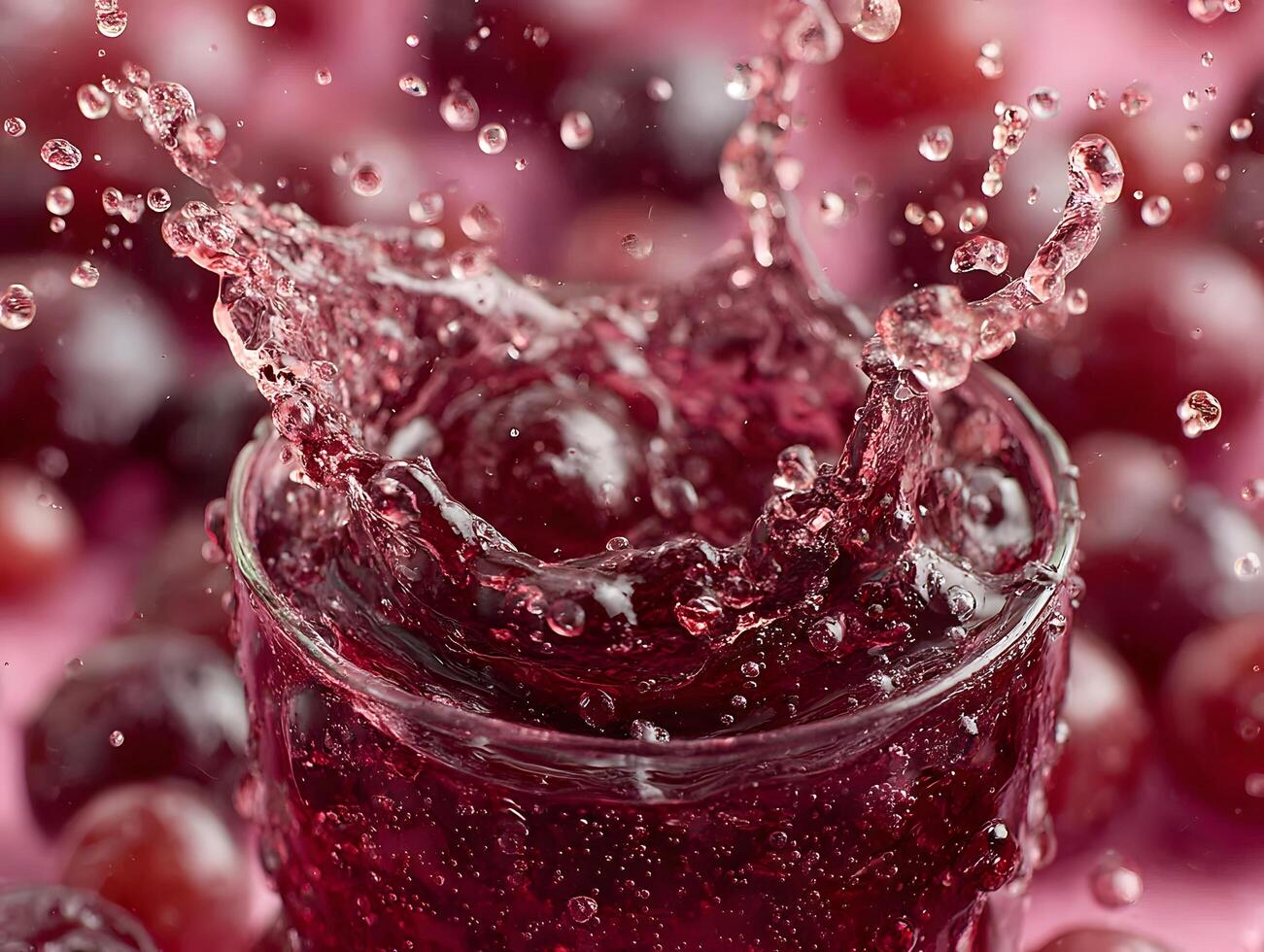 A glass of grape juice with water splashing on it photo
