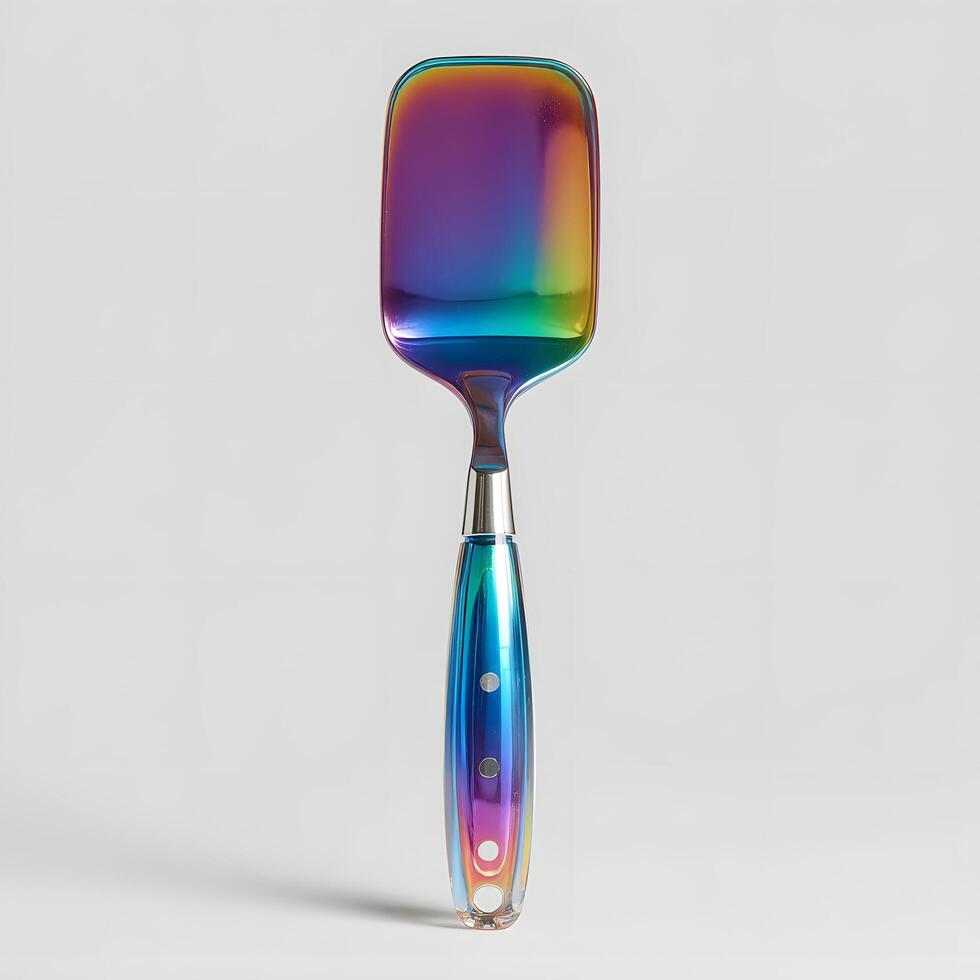 A rainbow colored spatula on a white surface photo