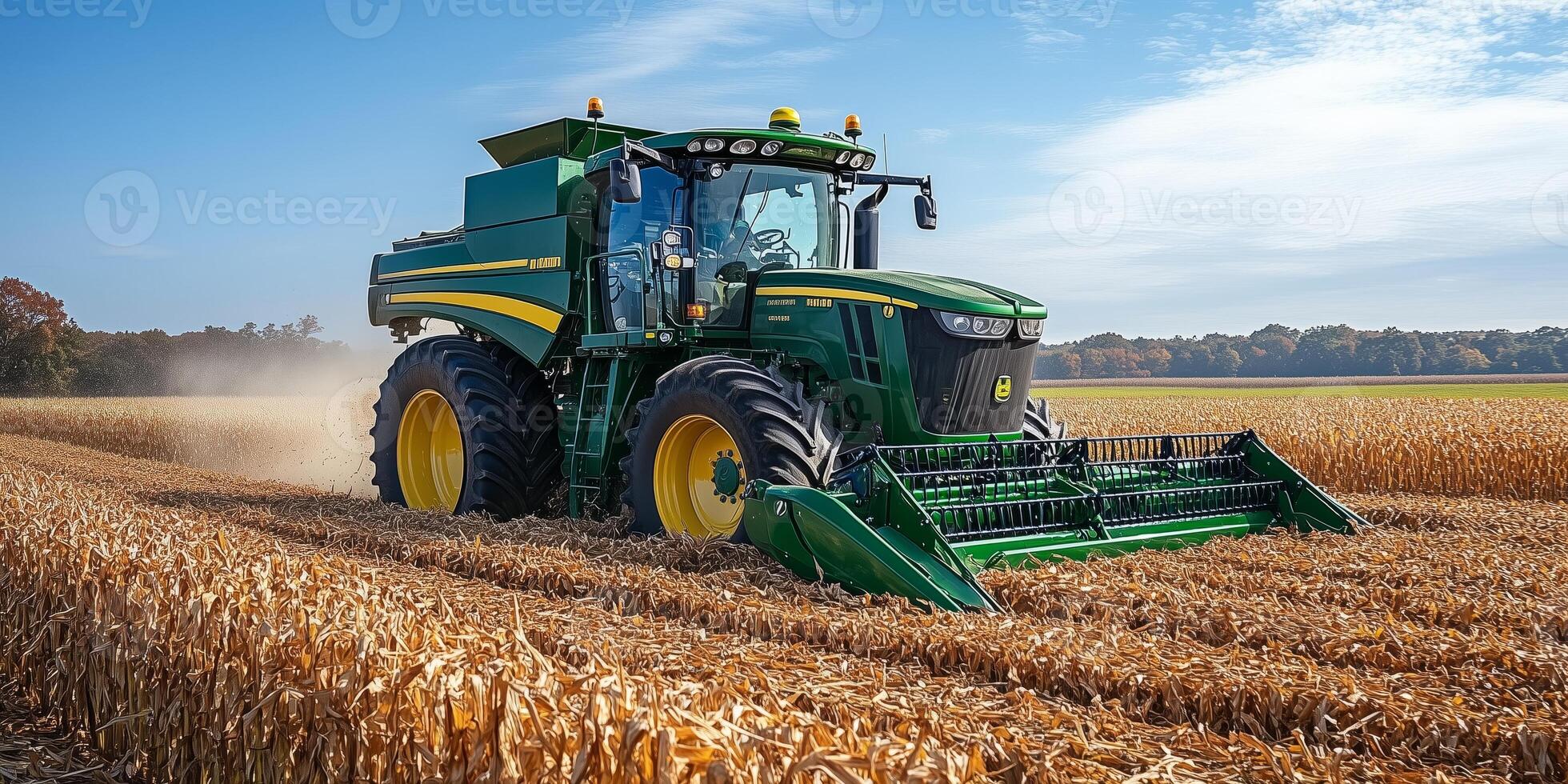 a combine harvester equipped with smart AI cameras working in a cornfield photo