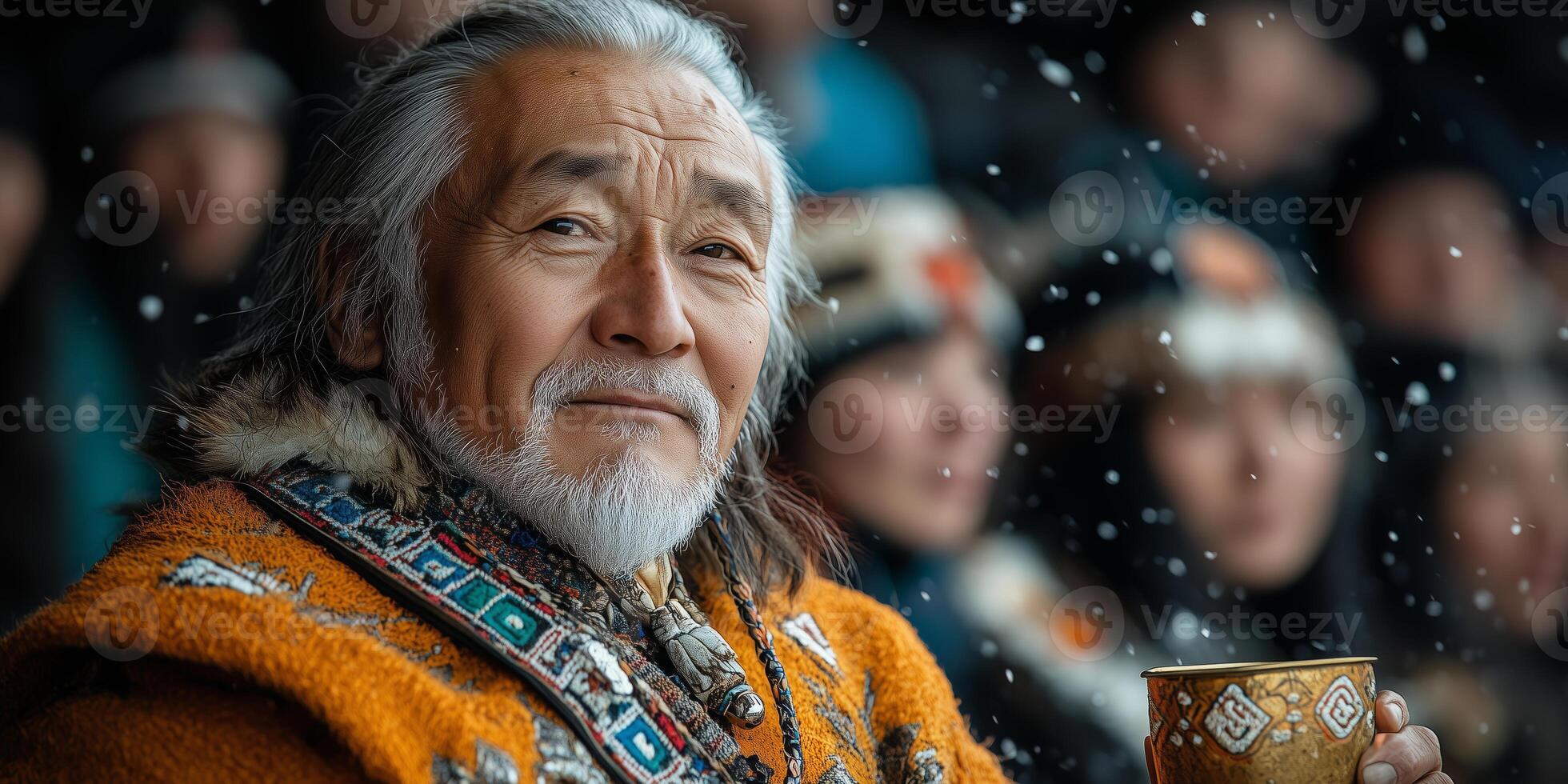a Yakut elder blessing the festival with kumys, a ceremonial cup in hand photo