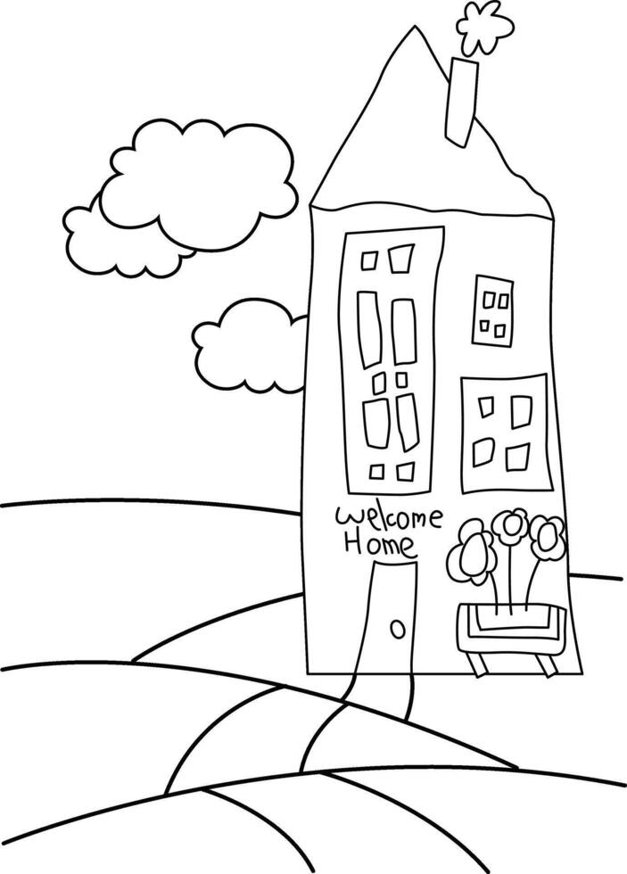 Kids Drawing House Business Building Design Architecture City Cartoon Coloring Activity vector