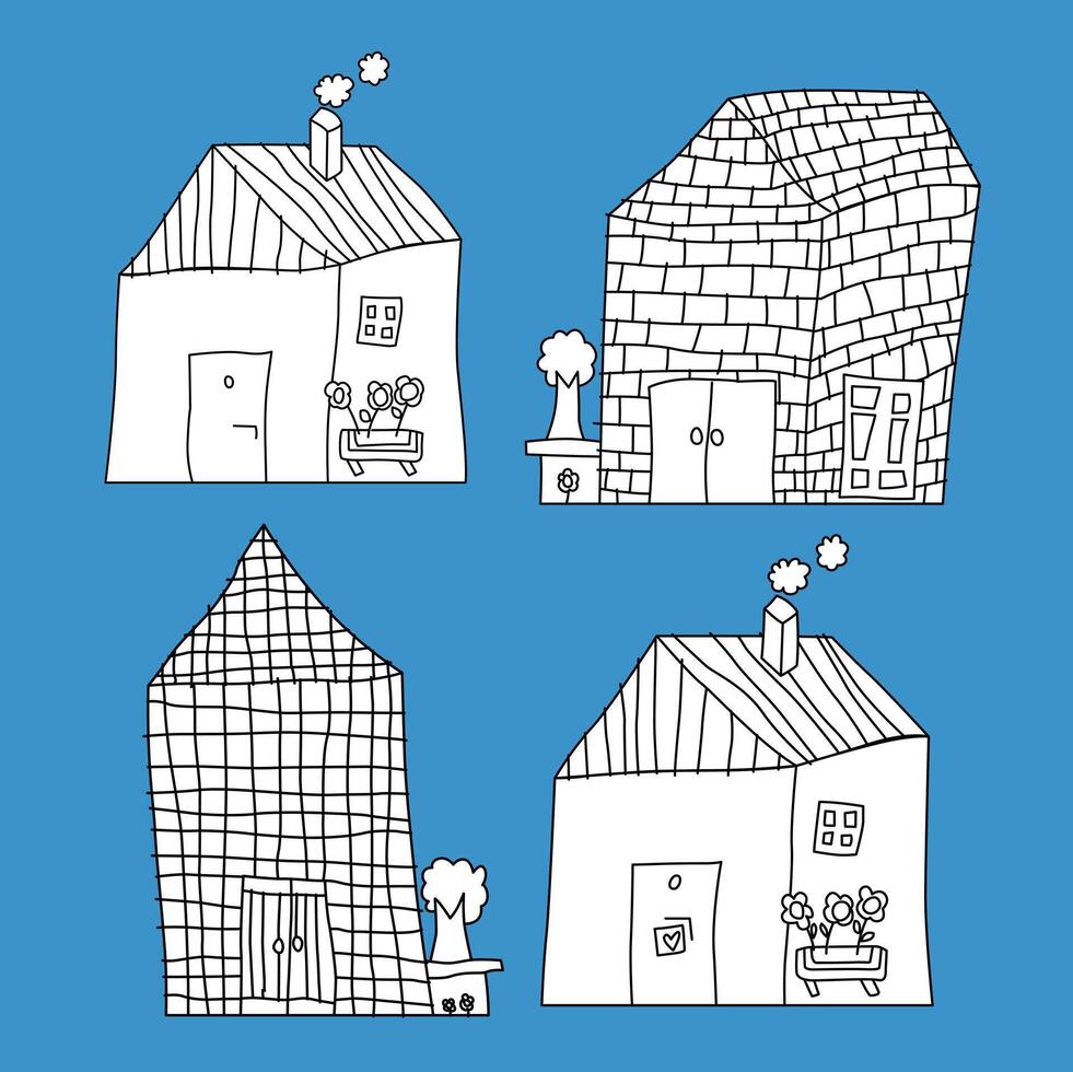 Kids Drawing House Building Design Architecture City Cartoon Digital Stamp Outline vector