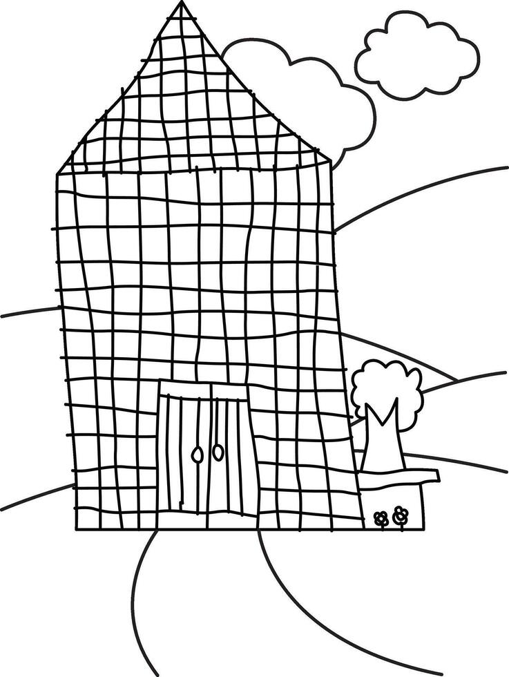 Abstract Cute Kids Drawing House Business Building Design Architecture City Cartoon Coloring Activity vector