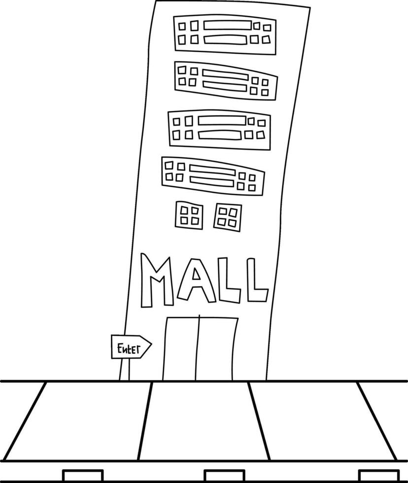 Cute Kids Drawing Mall Building Design Architecture City Cartoon Coloring Activity vector