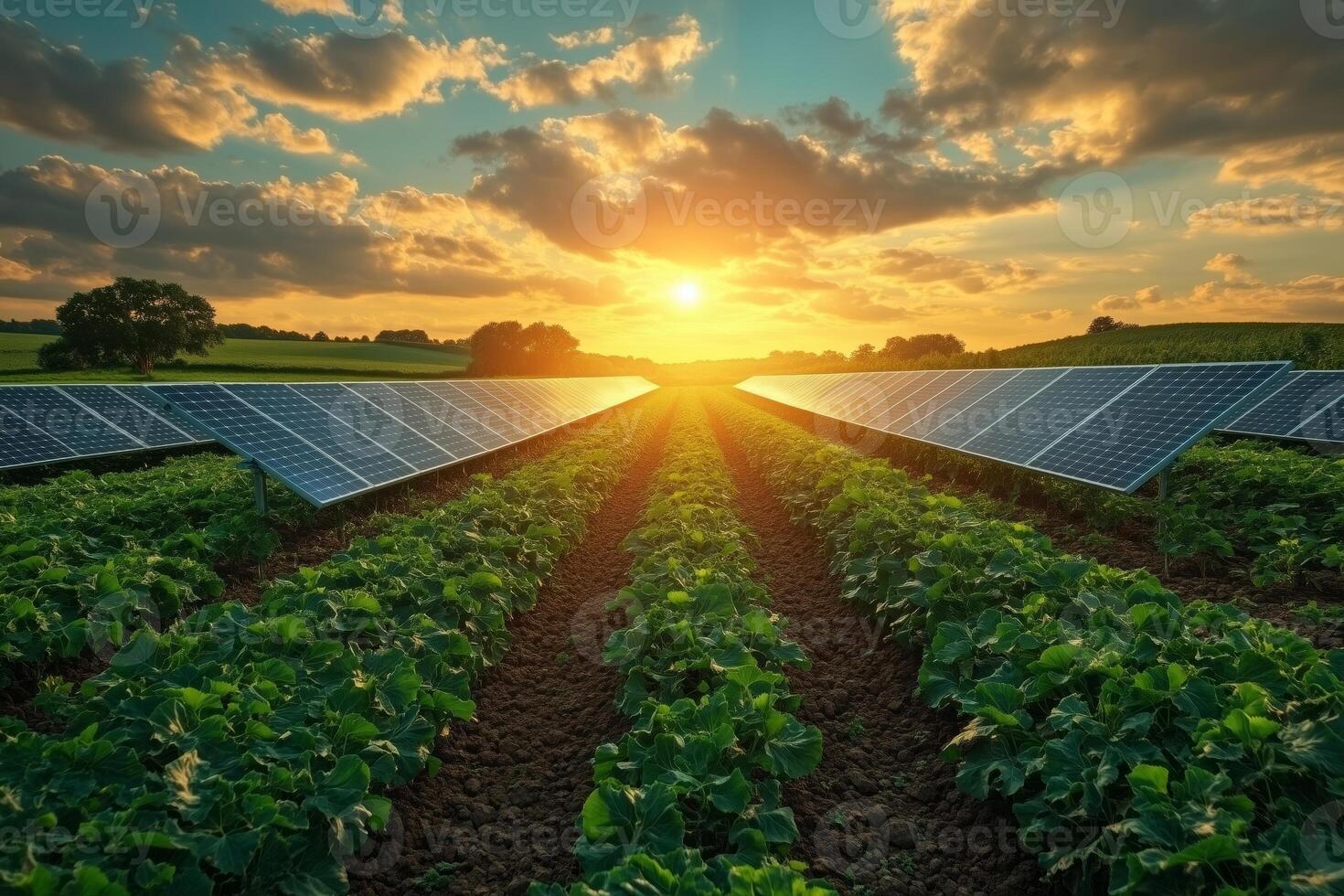 a solar powered IoT weather station in the middle of a field, collecting climate data, surrounded by rows of healthy crops under bright sunlight photo