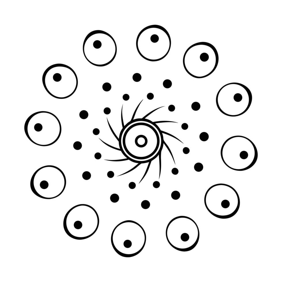 A black and white drawing of a circular design vector
