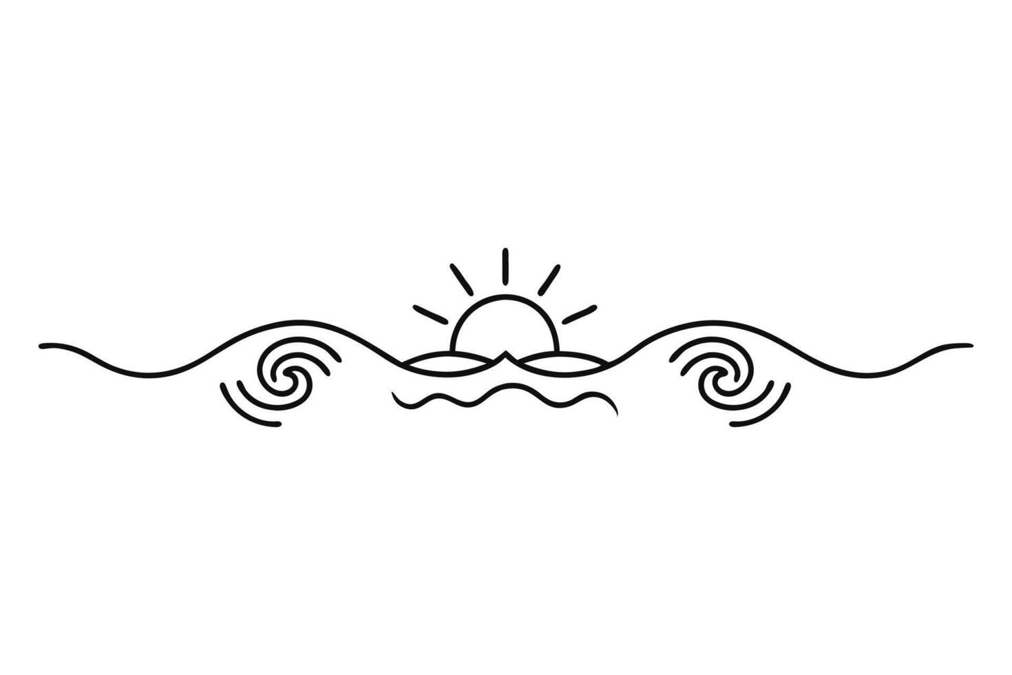 A black and white drawing of waves and sun vector